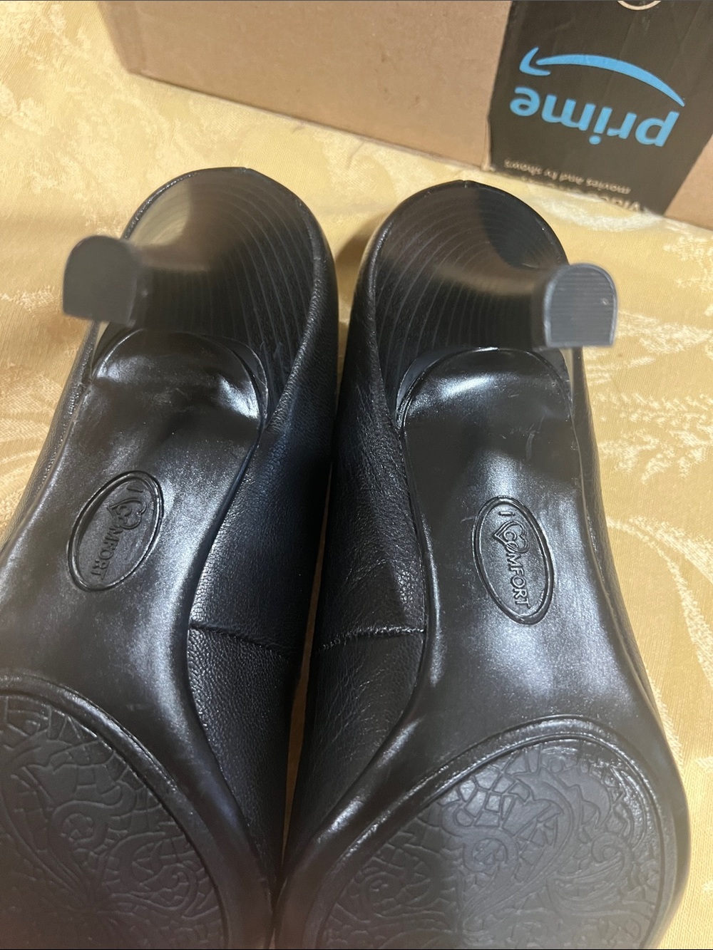 🤎 I Love Comfort Black Leather Peep Toe Shoes 3 1/2 Inch Heels Pumps - Size 8.5 - Picture 8 of 8
